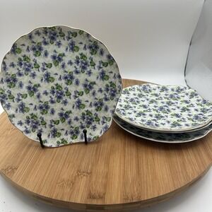 Vintage Lefton‎ 638V  Violet Chintz Snack Plates, Set of Four 1950's